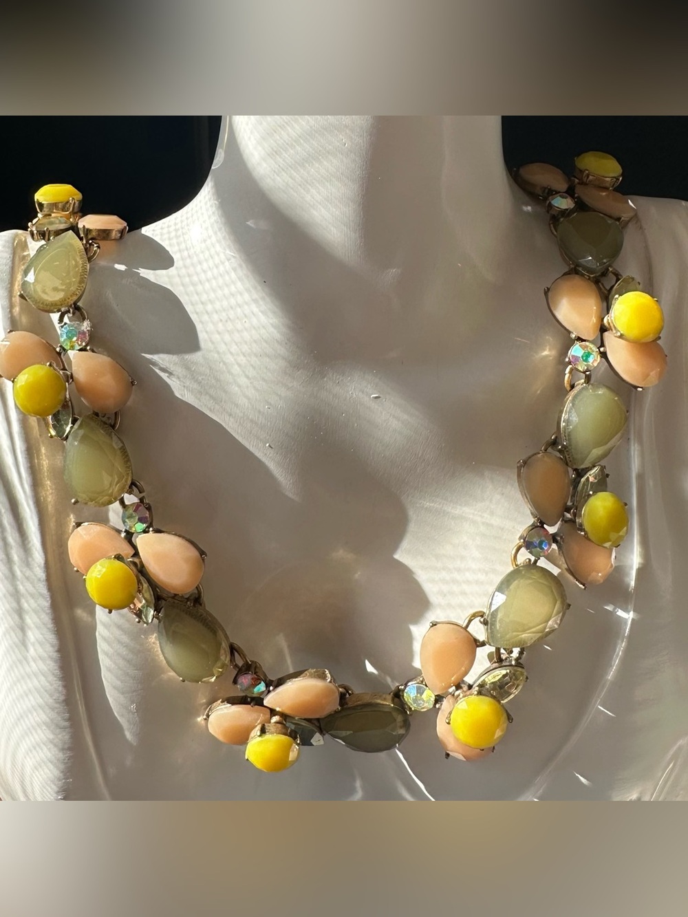 Statement Necklace with Yellow, Pale Peach & Sage Gemstones